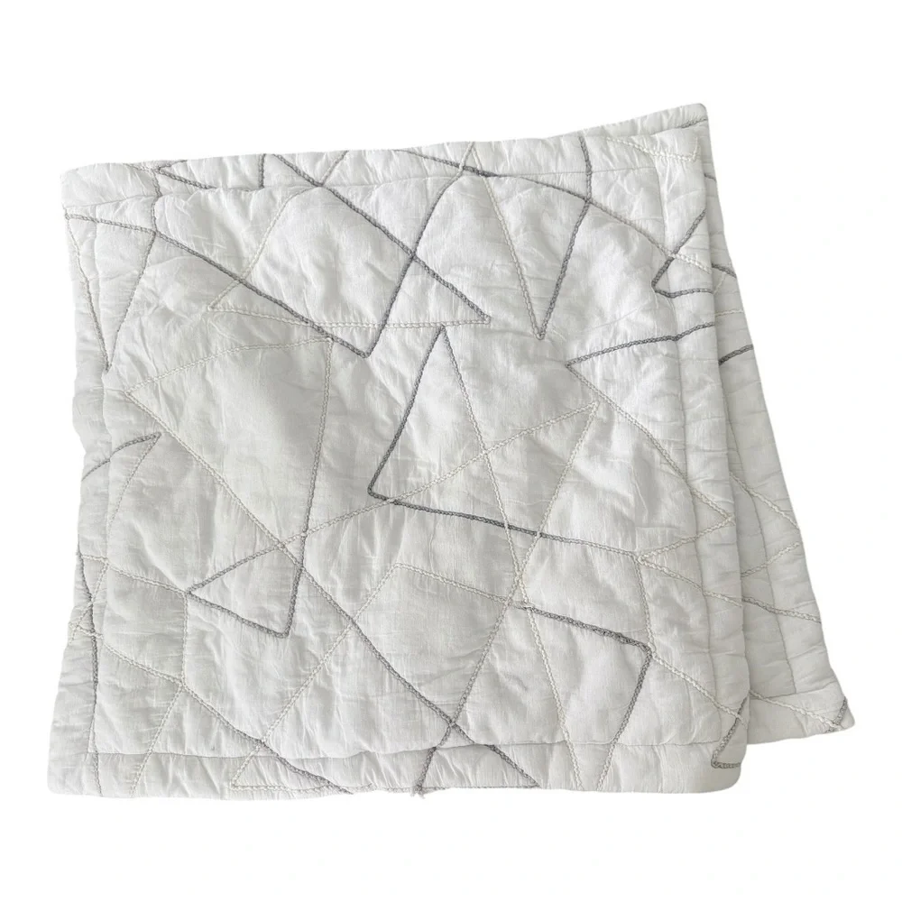 MICHAEL AMINI White Modern Geometric Minimalist Geometric Quilted Pillow Shams